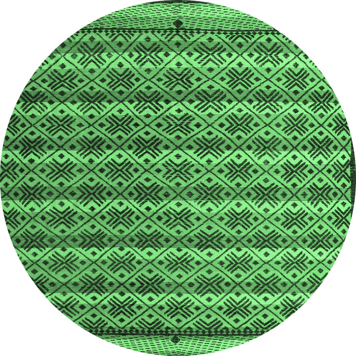 Round Machine Washable Abstract Emerald Green Modern Area Rugs, wshabs5358emgrn