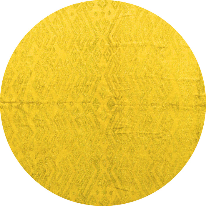 Round Machine Washable Solid Yellow Modern Rug, wshabs5359yw