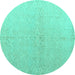 Round Machine Washable Solid Turquoise Modern Area Rugs, wshabs5359turq