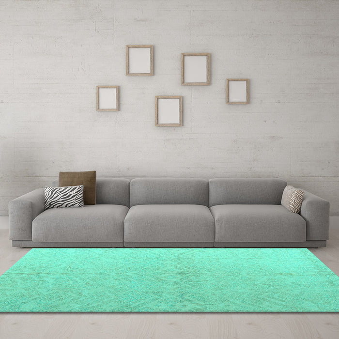 Machine Washable Solid Turquoise Modern Area Rugs in a Living Room,, wshabs5359turq