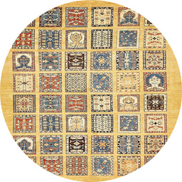 Round Machine Washable Abstract Chrome Gold Yellow Rug, wshabs535