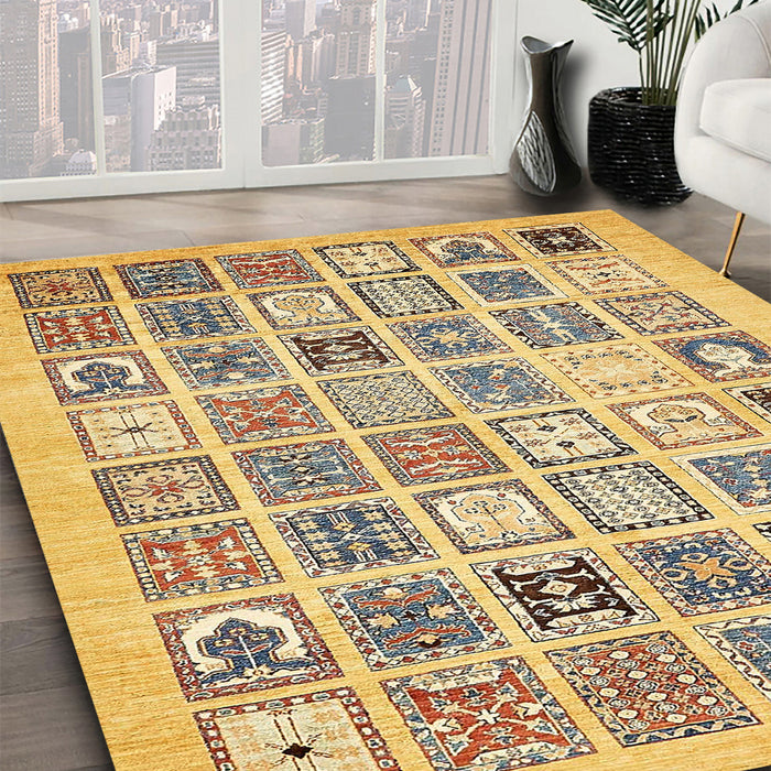 Machine Washable Abstract Chrome Gold Yellow Rug in a Family Room, wshabs535