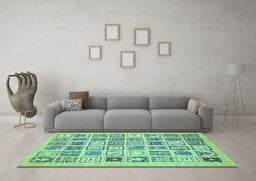 Machine Washable Abstract Turquoise Modern Area Rugs in a Living Room,, wshabs535turq