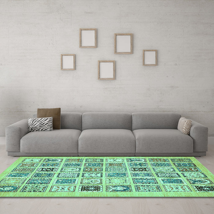 Machine Washable Abstract Turquoise Modern Area Rugs in a Living Room,, wshabs535turq