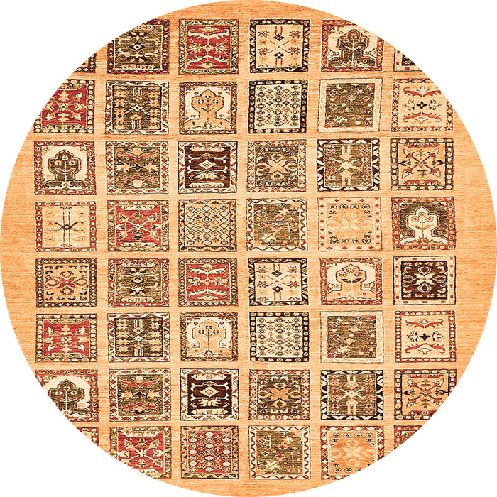 Round Machine Washable Abstract Orange Modern Area Rugs, wshabs535org