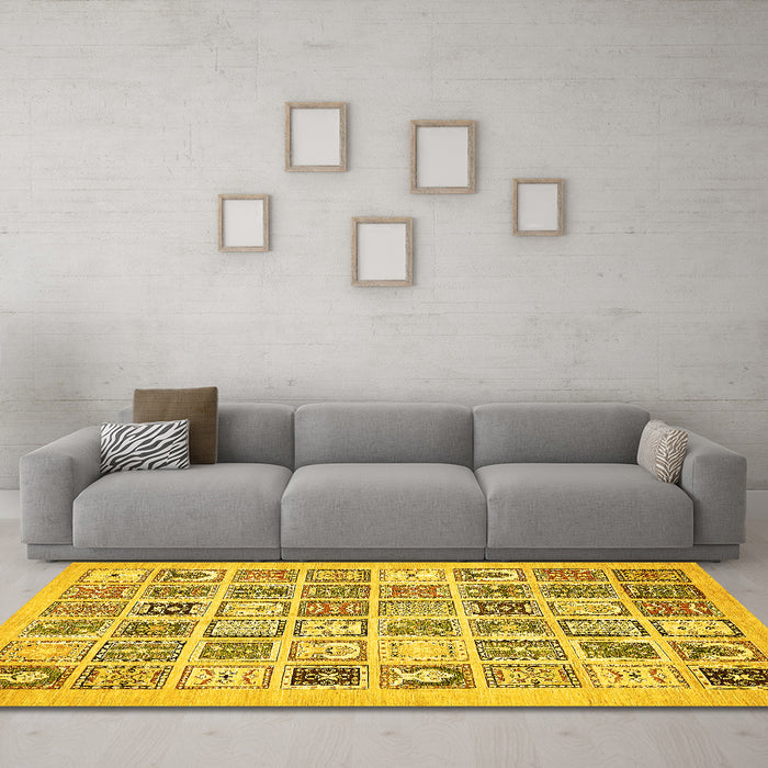 Machine Washable Abstract Yellow Modern Rug in a Living Room, wshabs535yw