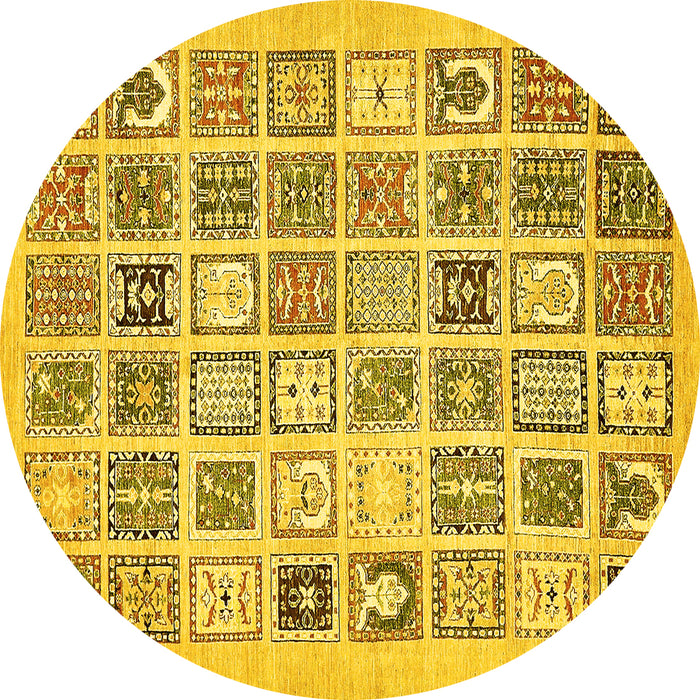 Round Machine Washable Abstract Yellow Modern Rug, wshabs535yw