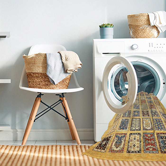 Machine Washable Abstract Chrome Gold Yellow Rug in a Washing Machine, wshabs535