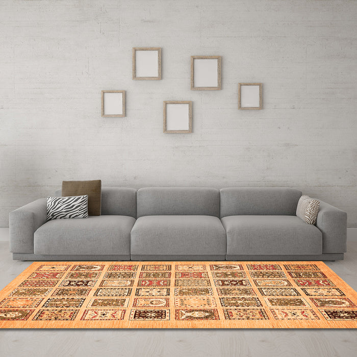 Machine Washable Abstract Orange Modern Area Rugs in a Living Room, wshabs535org