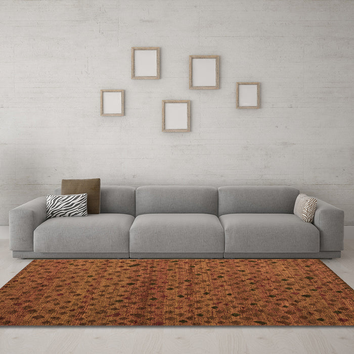 Machine Washable Abstract Orange Modern Area Rugs in a Living Room, wshabs5361org