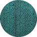 Round Machine Washable Abstract Turquoise Modern Area Rugs, wshabs5361turq