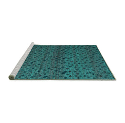 Sideview of Machine Washable Abstract Turquoise Modern Area Rugs, wshabs5361turq