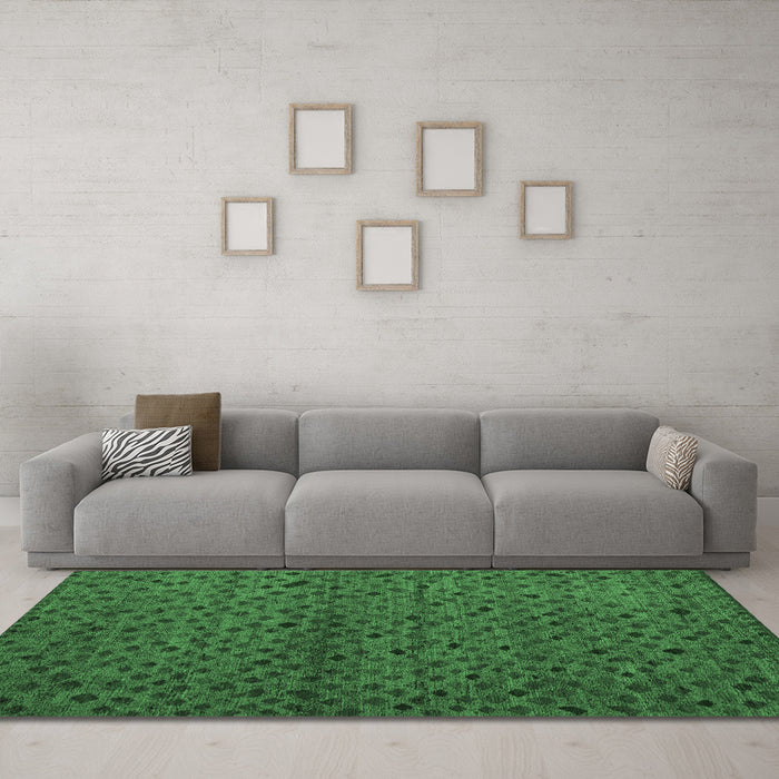 Machine Washable Abstract Emerald Green Modern Area Rugs in a Living Room,, wshabs5361emgrn