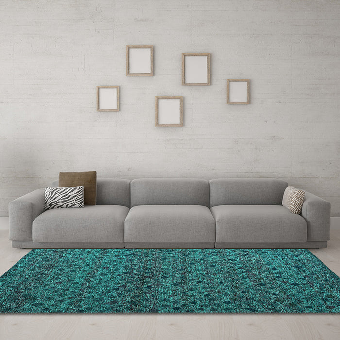 Machine Washable Abstract Turquoise Modern Area Rugs in a Living Room,, wshabs5361turq