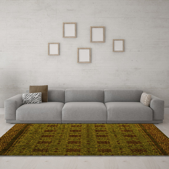 Machine Washable Abstract Yellow Modern Rug in a Living Room, wshabs5362yw