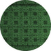 Round Machine Washable Abstract Emerald Green Modern Area Rugs, wshabs5362emgrn