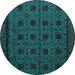 Round Abstract Turquoise Modern Rug, abs5362turq