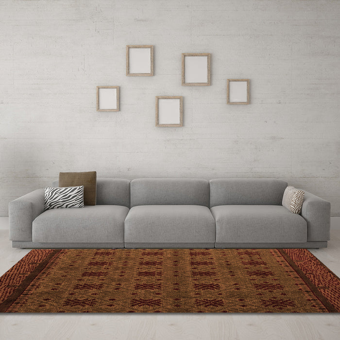 Machine Washable Abstract Orange Modern Area Rugs in a Living Room, wshabs5362org