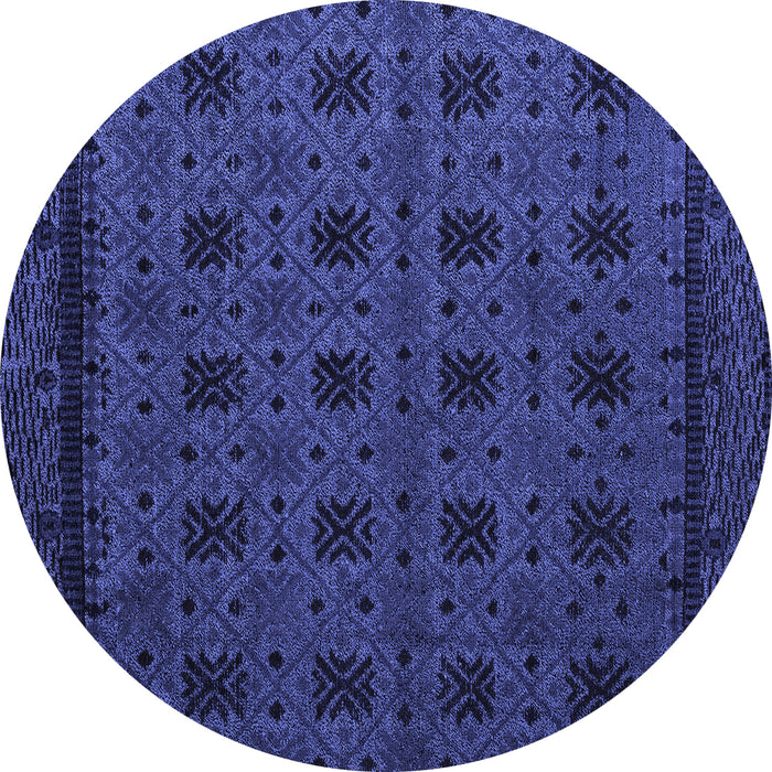 Round Abstract Blue Modern Rug, abs5362blu