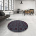 Round Machine Washable Abstract Charcoal Black Rug in a Office, wshabs5362