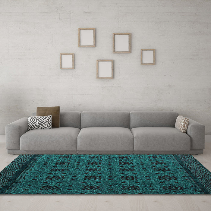 Machine Washable Abstract Turquoise Modern Area Rugs in a Living Room,, wshabs5362turq