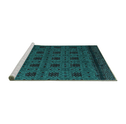 Sideview of Machine Washable Abstract Turquoise Modern Area Rugs, wshabs5362turq