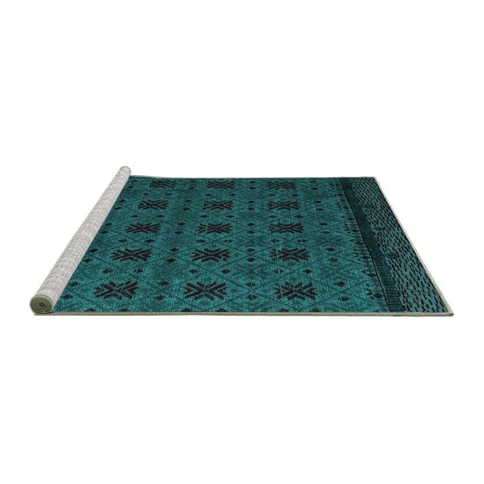 Sideview of Machine Washable Abstract Turquoise Modern Area Rugs, wshabs5362turq