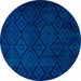 Round Machine Washable Abstract Cobalt Blue Rug, wshabs5363