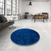 Round Abstract Cobalt Blue Persian Rug in a Office, abs5363