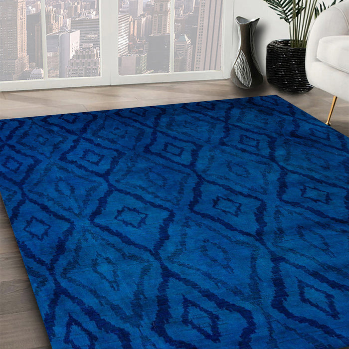 Abstract Cobalt Blue Persian Rug in Family Room, abs5363