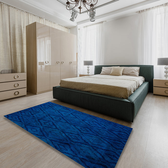 Abstract Cobalt Blue Persian Rug in a Bedroom, abs5363