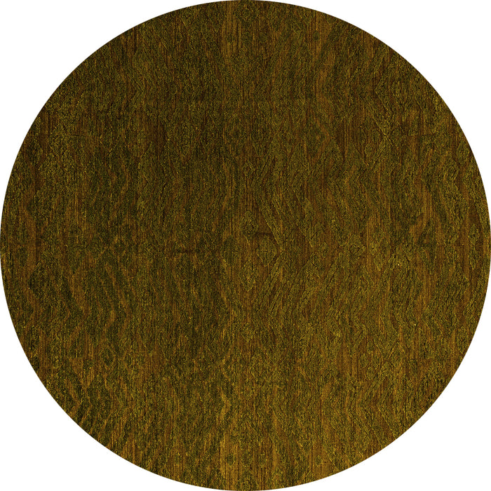 Round Abstract Yellow Modern Rug, abs5364yw