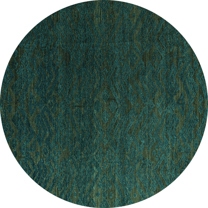 Round Machine Washable Abstract Turquoise Modern Area Rugs, wshabs5364turq