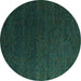 Round Machine Washable Abstract Turquoise Modern Area Rugs, wshabs5364turq