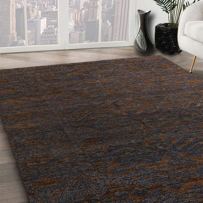 Abstract Coffee Brown Modern Rug in Family Room, abs5364