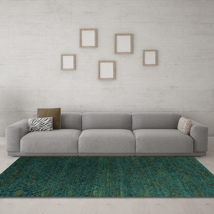 Machine Washable Abstract Turquoise Modern Area Rugs in a Living Room,, wshabs5364turq