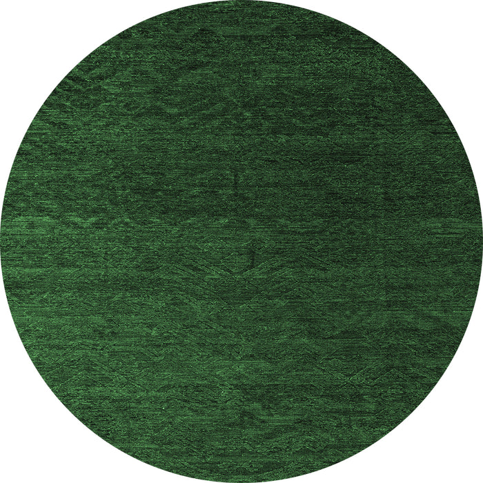 Round Machine Washable Abstract Emerald Green Modern Area Rugs, wshabs5364emgrn