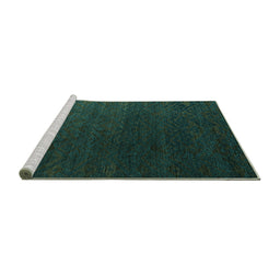 Sideview of Machine Washable Abstract Turquoise Modern Area Rugs, wshabs5364turq