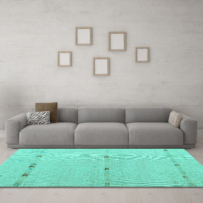 Machine Washable Solid Turquoise Modern Area Rugs in a Living Room,, wshabs5365turq