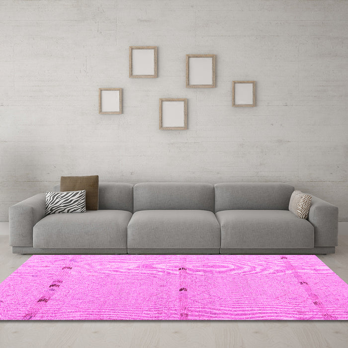 Machine Washable Solid Pink Modern Rug in a Living Room, wshabs5365pnk