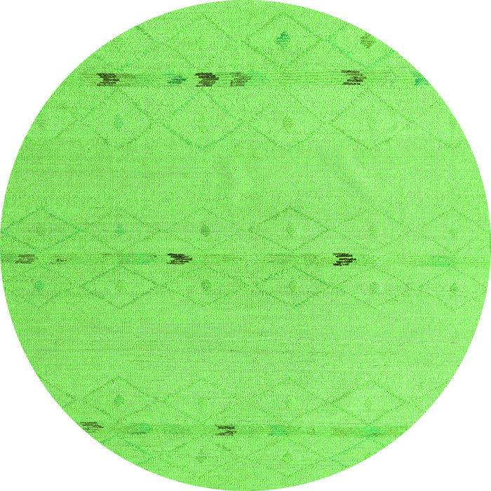 Round Machine Washable Solid Green Modern Area Rugs, wshabs5365grn
