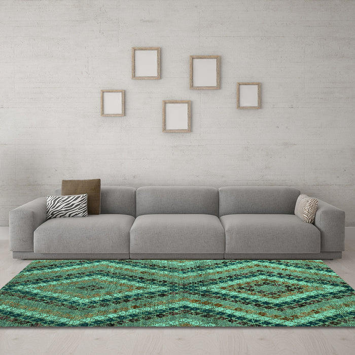 Machine Washable Abstract Turquoise Modern Area Rugs in a Living Room,, wshabs5366turq