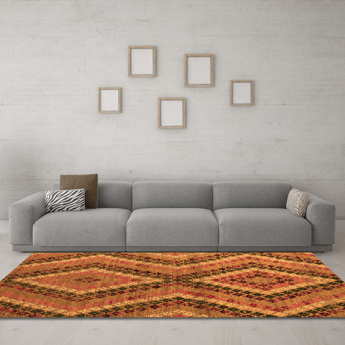 Machine Washable Abstract Orange Modern Area Rugs in a Living Room, wshabs5366org