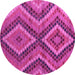 Round Machine Washable Abstract Pink Modern Rug, wshabs5366pnk