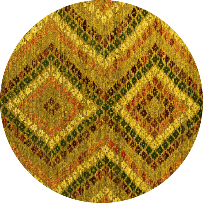 Round Machine Washable Abstract Yellow Modern Rug, wshabs5366yw