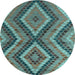 Round Machine Washable Abstract Light Blue Modern Rug, wshabs5366lblu