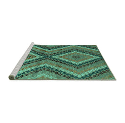 Sideview of Machine Washable Abstract Turquoise Modern Area Rugs, wshabs5366turq