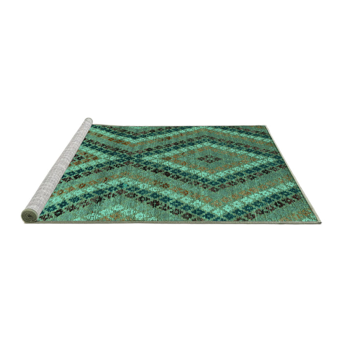 Sideview of Machine Washable Abstract Turquoise Modern Area Rugs, wshabs5366turq