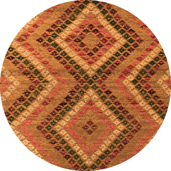Round Machine Washable Abstract Orange Modern Area Rugs, wshabs5366org