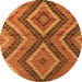 Round Machine Washable Abstract Orange Modern Area Rugs, wshabs5366org